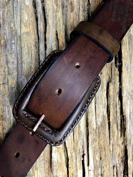 RAW Edge Pure Leather Belt, Handmade Hand-Stitched