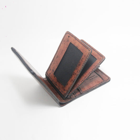 Pure leather double flap bi-fold classic wallet, Handmade Hand-Stitched