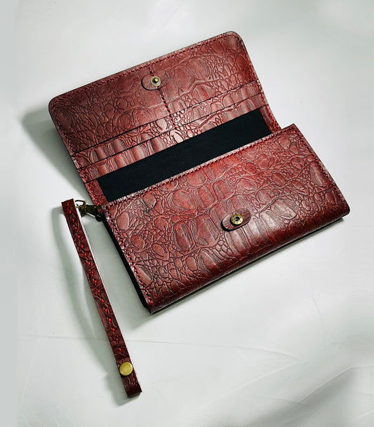 crocodile texture AVA wallet, Handmade Hand-Stitched
