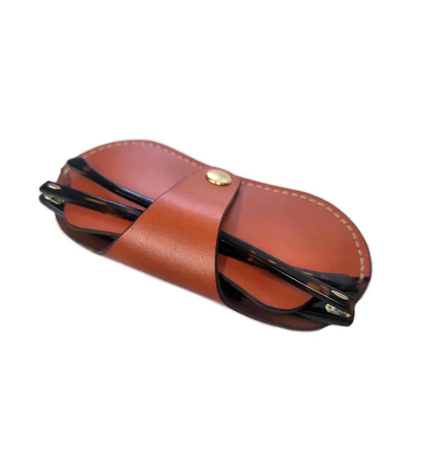 Handmade Leather Sunglasses Case – Slim Eyeglass Holder with Snap Closure Handmade - Hand Stiched