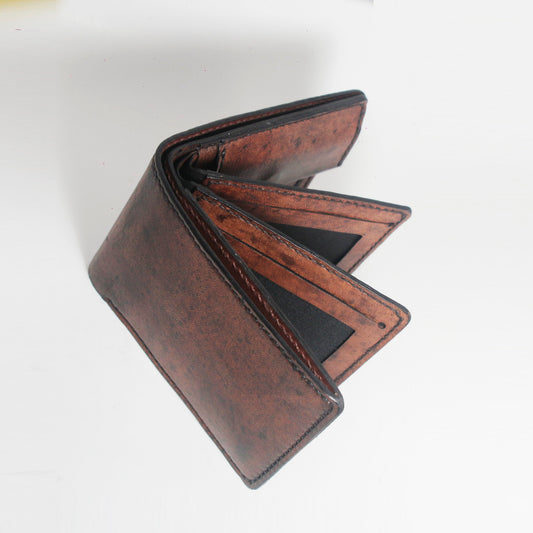 Pure leather double flap bi-fold classic wallet, Handmade Hand-Stitched