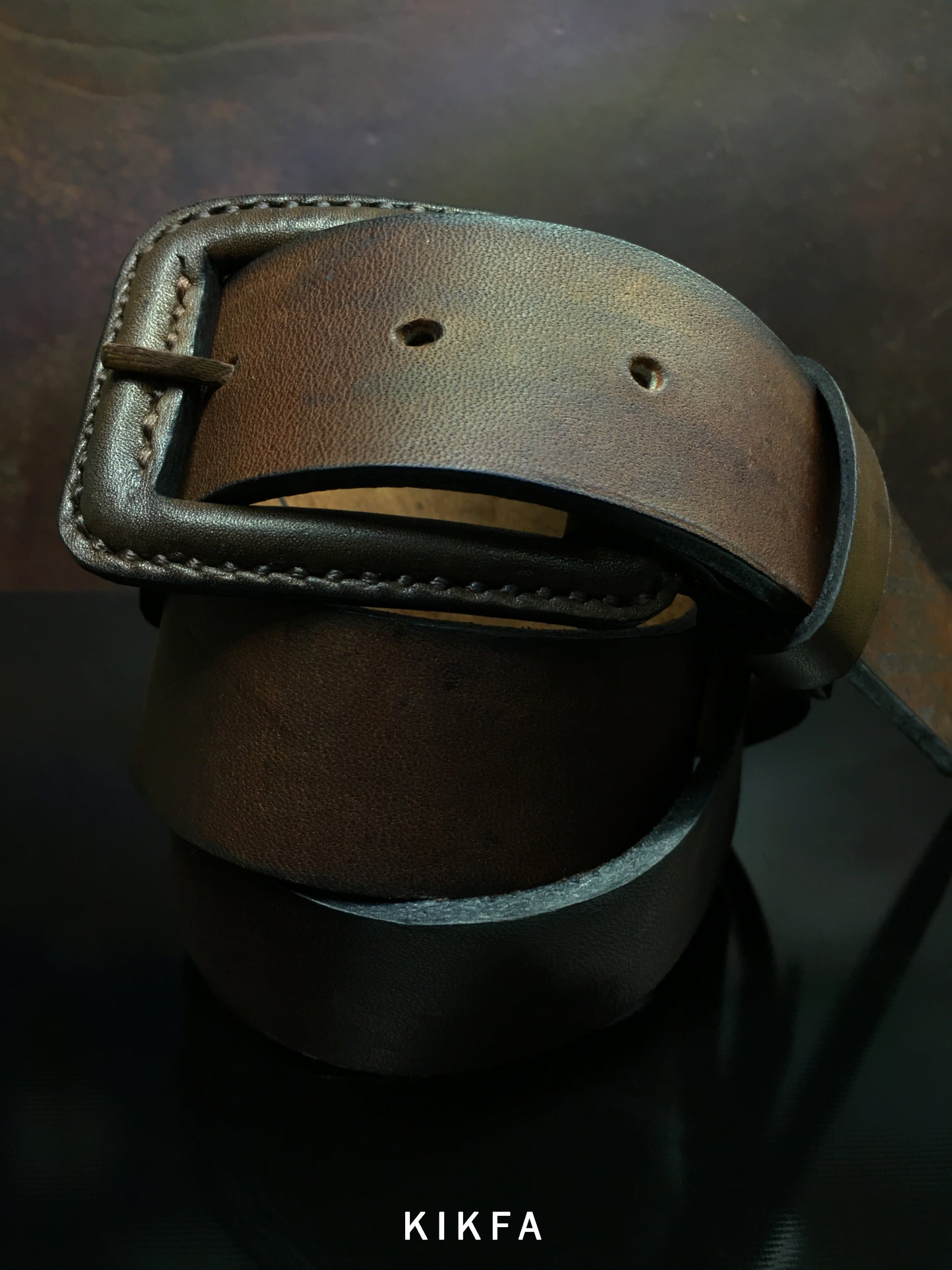 RAW Edge Pure Leather Belt, Handmade Hand-Stitched