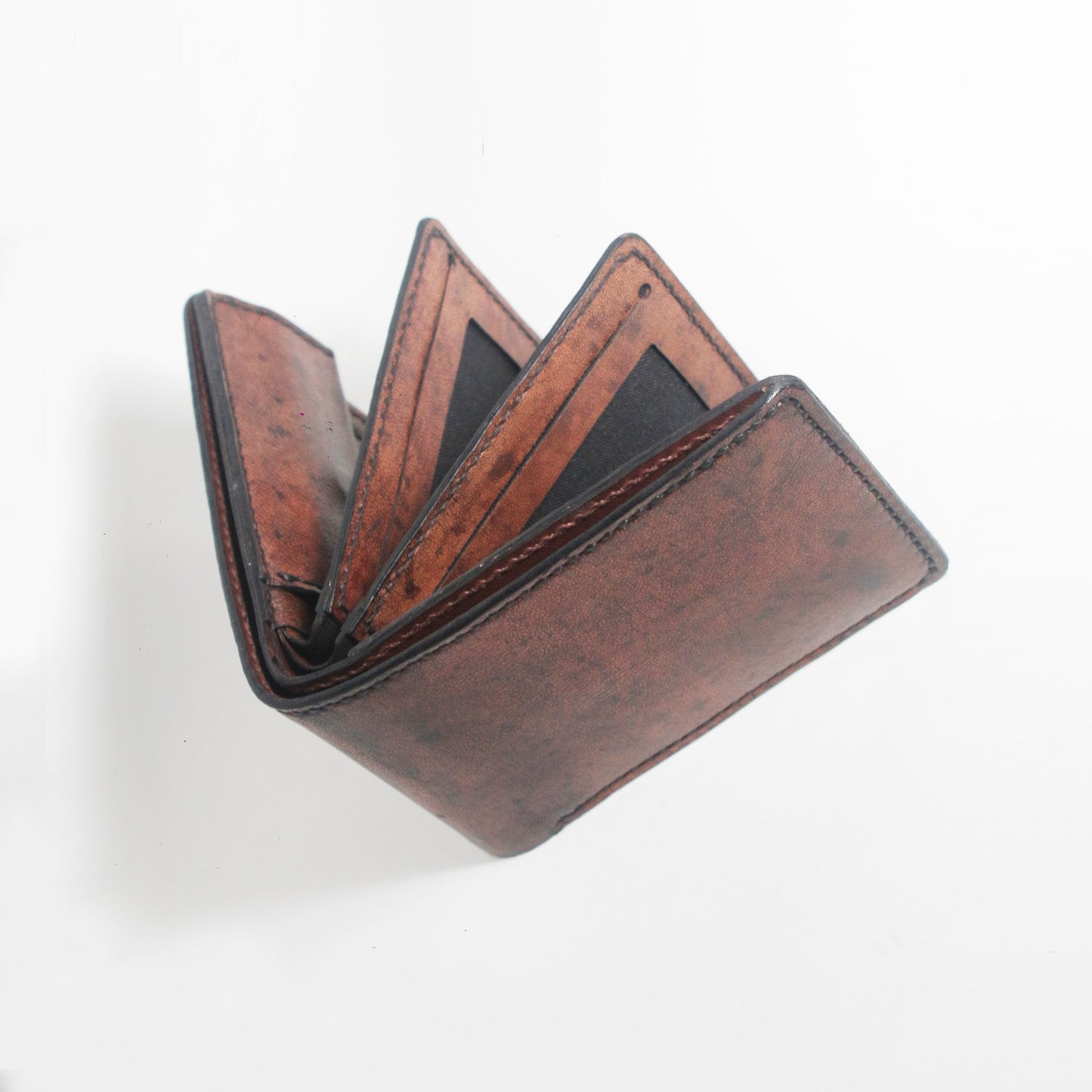 Pure leather double flap bi-fold classic wallet, Handmade Hand-Stitched