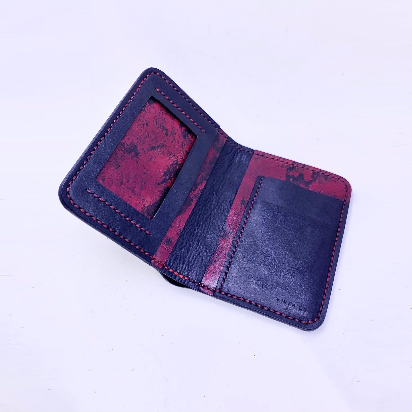 RED Slim wallet, Handmade Hand-Stitched