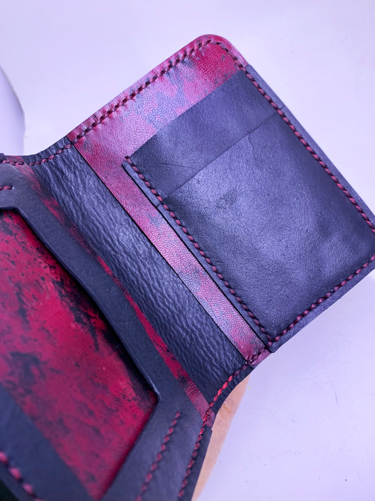 RED Slim wallet, Handmade Hand-Stitched