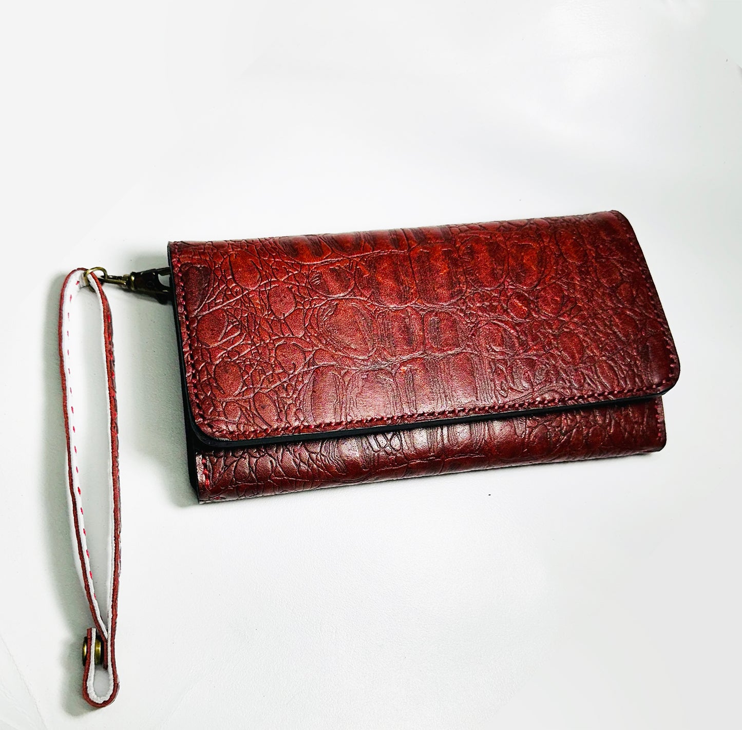 crocodile texture AVA wallet, Handmade Hand-Stitched