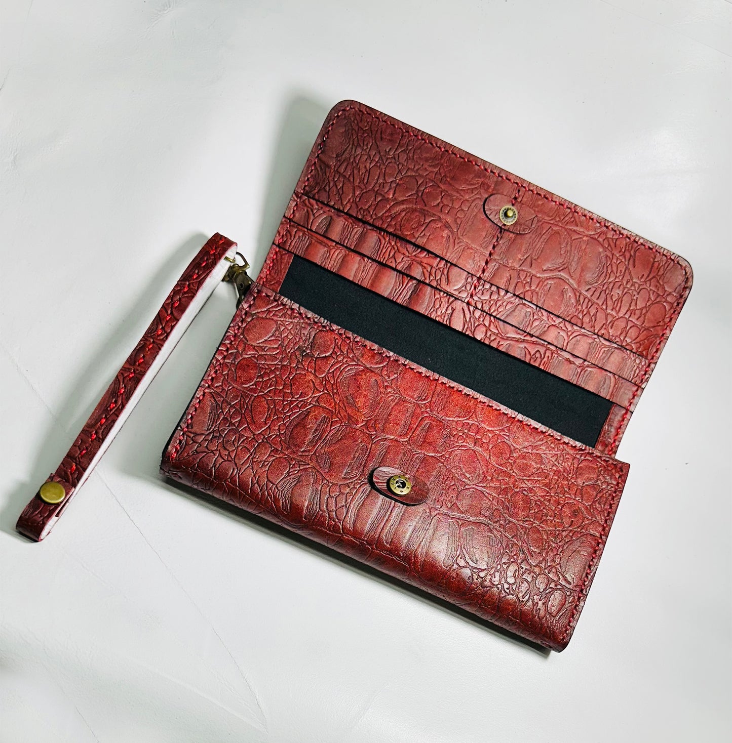 crocodile texture AVA wallet, Handmade Hand-Stitched