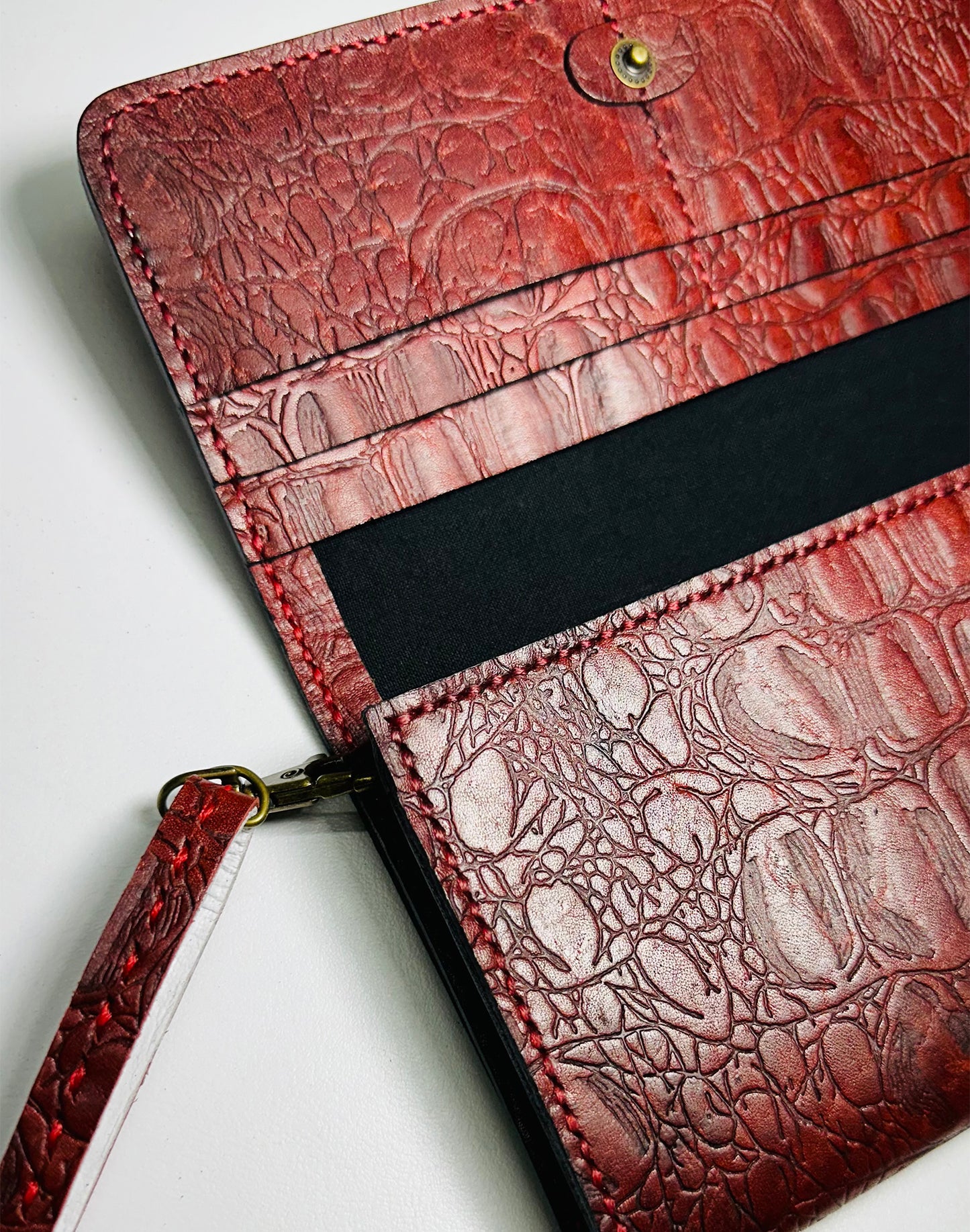crocodile texture AVA wallet, Handmade Hand-Stitched